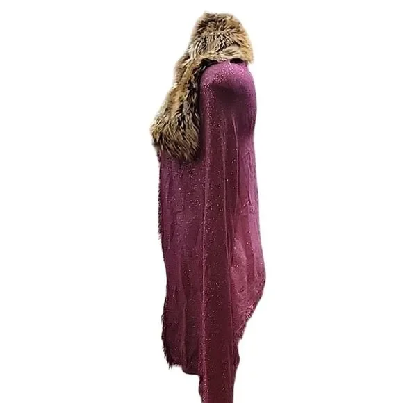 Gaynor Bongard NWT Fur Wool Blend Purple Atene Vinaccia Stole Wrap Scarf
